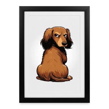 Long-haired Dachshund Dachshund Holder Dachshund Tekkel - Framed poster (27 × 37 cm) - black - Front