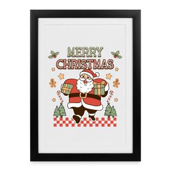Merry Christmas Weihnachtsmann Retro Geschenk - Gerahmtes Poster (27 × 37 cm) - Schwarz - Vorne