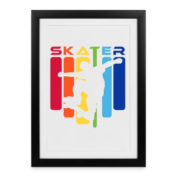 Skater Kids Rainbow Silhouette - Framed poster (27 × 37 cm) - black - Front