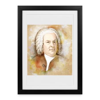 Johann Sebastian Bach dans un style aquarelle - Affiche encadrée (27 × 37 cm) - noir - Devant