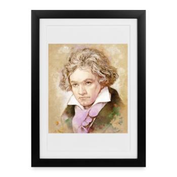 Ludwig van Beethoven dans un style aquarelle - Affiche encadrée (27 × 37 cm) - noir - Devant