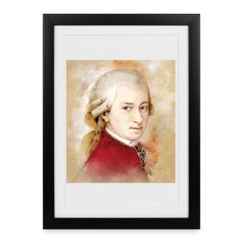 Wolfgang Amadeus Mozart dans un style aquarelle - Affiche encadrée (27 × 37 cm) - noir - Devant