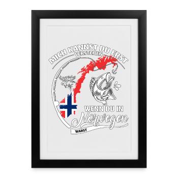 Norway Saying Topography Fishing Design - Framed poster (27 × 37 cm) - black - Front