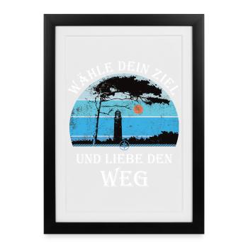 DarssCoast - Ostsee Leuchtturm Wandern Geschenk - Gerahmtes Poster (27 × 37 cm) - Schwarz - Vorne