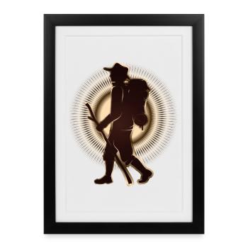 Pèlerin ou randonneur avec bâton de marche et sac à dos - Affiche encadrée (27 × 37 cm) - noir - Devant