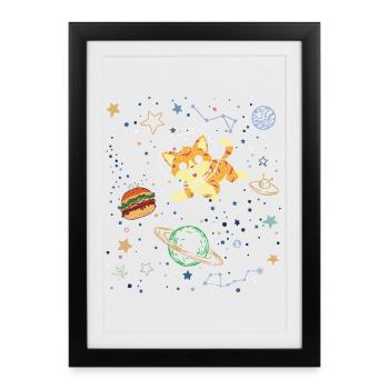 Playful Cat in Space Adventure - Framed poster (27 × 37 cm) - black - Front