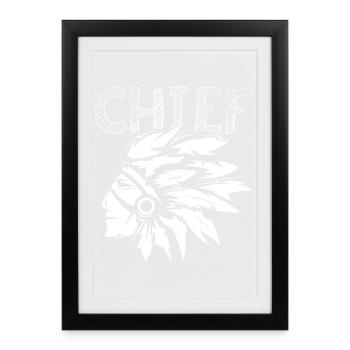 Icône en chef Plumes Icône du logo indien - Affiche encadrée (27 × 37 cm) - noir - Devant