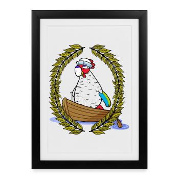 Couronne de laurier grand-mère poulet Moin détresse pédalo Ahoy - Affiche encadrée (27 × 37 cm) - noir - Devant