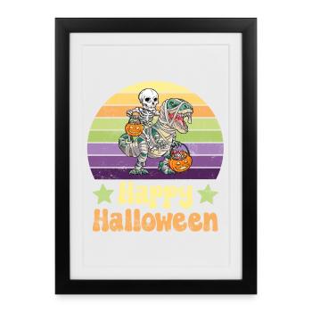 Squelette d’Halloween sur Dinosaur T-Rex - Affiche encadrée (27 × 37 cm) - noir - Devant