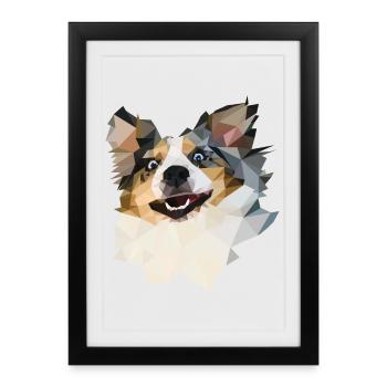 Australian Shepherd, Blue Merle, Polygon Style - Gerahmtes Poster (27 × 37 cm) - Schwarz - Vorne