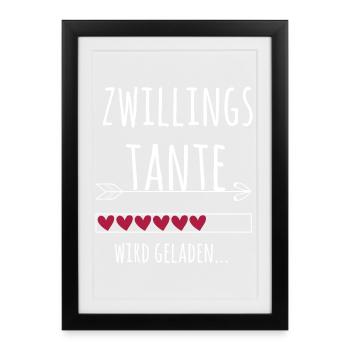 Tante Zwillinge Ankündigung Schwangerschaft Baby - Gerahmtes Poster (27 × 37 cm) - Schwarz - Vorne