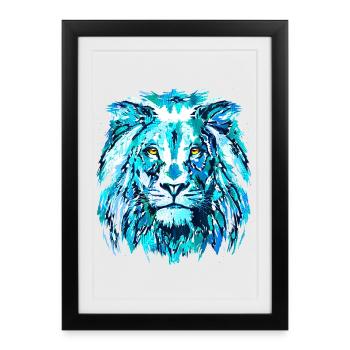 Tête de Lion Bleu - Signe du zodiaque Lion - Affiche encadrée (27 × 37 cm) - noir - Devant