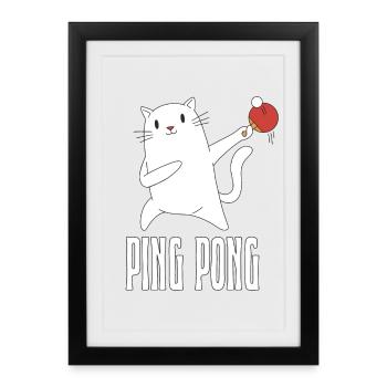 Table Tennis Katze Pingpong Outfit Cat Tischtennis - Framed poster (27 × 37 cm) - black - Front
