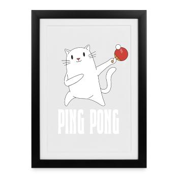 Table Tennis Katze Pingpong Outfit Cat Tischtennis - Framed poster (27 × 37 cm) - black - Front