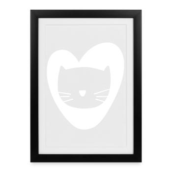 Coeur Tête de Chat Vecteur Animal Amour Fan Amour - Affiche encadrée (27 × 37 cm) - noir - Devant