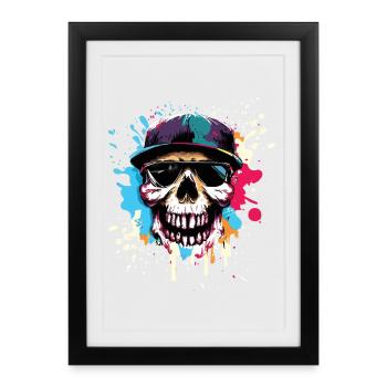 Rue urbaine Skull et Splash - Affiche encadrée (27 × 37 cm) - noir - Devant
