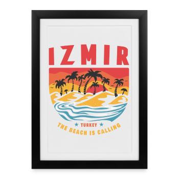 Motif palmier Izmir, Turquie - Affiche encadrée (27 × 37 cm) - noir - Devant