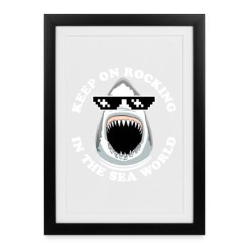 Shark with sunglasses - Framed poster (27 × 37 cm) - black - Front
