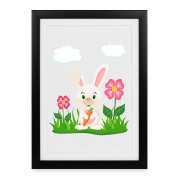 Süßes Kaninchen mit Möhre Hase Häschen Osterhase - Gerahmtes Poster (27 × 37 cm) - Schwarz - Vorne