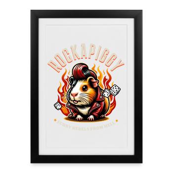 Rockabilly - Rockapiggy - Musique Rétro Vintage - Affiche encadrée (27 × 37 cm) - noir - Devant