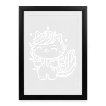 Inscription à l’école Unicorn Cat (blanc) - Affiche encadrée (27 × 37 cm) - noir - Devant