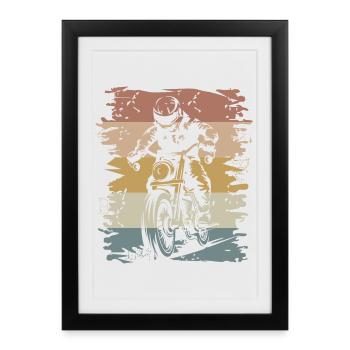 Moto rétro motard symbole vintage Cafe racer - Affiche encadrée (27 × 37 cm) - noir - Devant