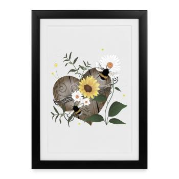 Bumblebee Heart Wood Flowers - Framed poster (27 × 37 cm) - black - Front