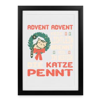Temps de l’Avent avec chat - Affiche encadrée (27 × 37 cm) - noir - Devant