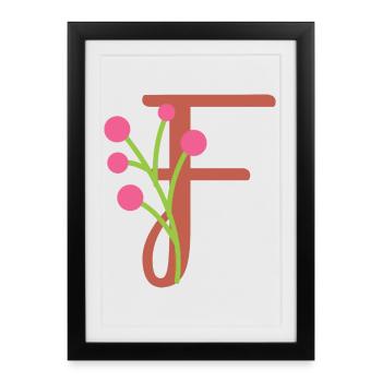 Elegant letter 'F' with flowers - Affiche encadrée (27 × 37 cm) - noir - Devant