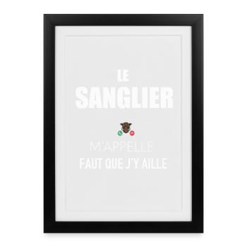 Sanglier Chasseur Chasse Homme Cadeau Humour Fusil - Affiche encadrée (27 × 37 cm) - noir - Devant