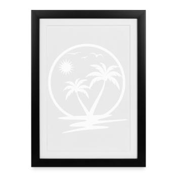 Coucher de soleil tropical avec des palmiers et des oiseaux - Affiche encadrée (27 × 37 cm) - noir - Devant