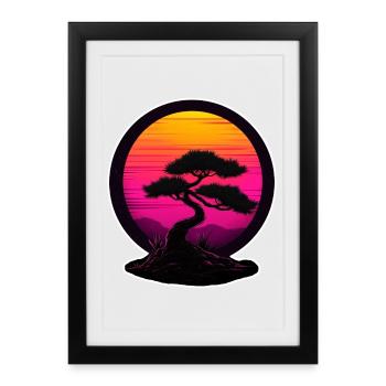 Bonsai in Neon Sunset – Retro Nature Design - Framed poster (27 × 37 cm) - black - Front
