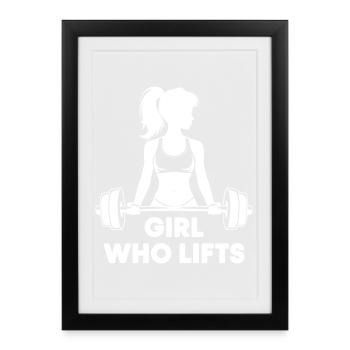 Bodybuilder Gym Girl Barre Puissance Beauté - Affiche encadrée (27 × 37 cm) - noir - Devant