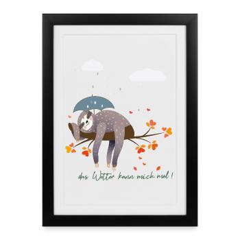 Sloth in the rain - Framed poster (27 × 37 cm) - black - Front