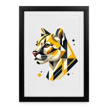 Force géométrique – L’élégante grosse tête de chat - Affiche encadrée (27 × 37 cm) - noir - Devant