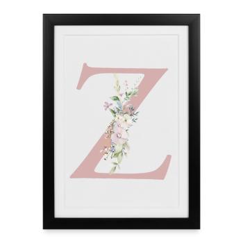 Z Monogram, Floral, Personnalisable - Affiche encadrée (27 × 37 cm) - noir - Devant
