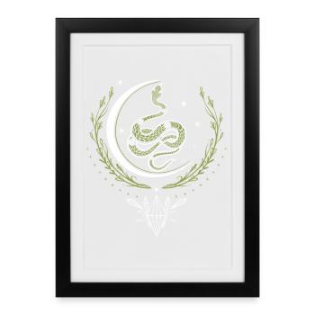 Serpent avec croissant de lune et cristaux - Affiche encadrée (27 × 37 cm) - noir - Devant