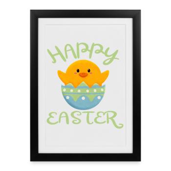 Happy Easter chick in Easter egg - Framed poster (27 × 37 cm) - black - Front