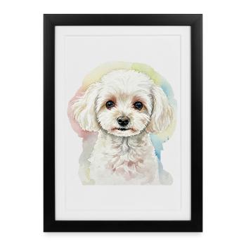Portrait de chien de style aquarelle - Affiche encadrée (27 × 37 cm) - noir - Devant