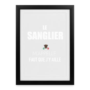Sanglier Chasseur Chasse Homme Cadeau Humour Fusil - Affiche encadrée (27 × 37 cm) - noir - Devant