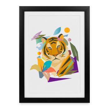 Tigre en fleur – Motif nature puissant - Affiche encadrée (27 × 37 cm) - noir - Devant