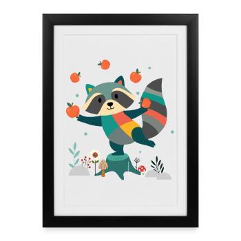 Playful raccoon happily juggling apples - Framed poster (27 × 37 cm) - black - Front