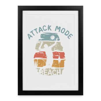 attack mode beach - vintage Volleyball Spieler - Gerahmtes Poster (27 × 37 cm) - Schwarz - Vorne