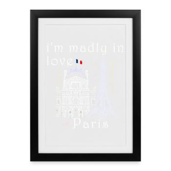 Paris, le Louvre et la Tour Eiffel dessinés à la main - Affiche encadrée (27 × 37 cm) - noir - Devant