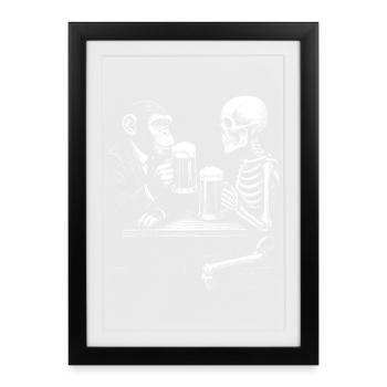 Toast humoristique à la bière avec squelette et singe - Affiche encadrée (27 × 37 cm) - noir - Devant