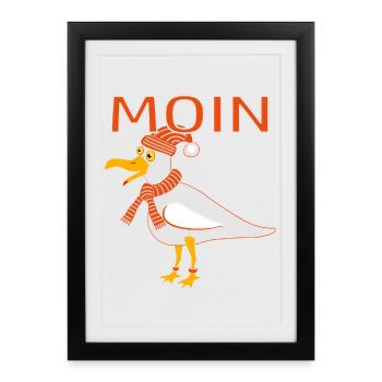 Drôle de mouette avec casquette - Affiche encadrée (27 × 37 cm) - noir - Devant