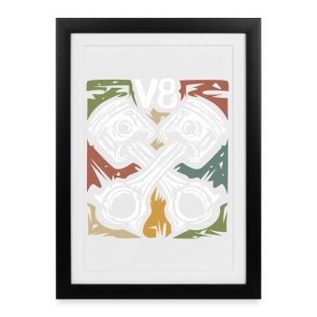 V8 Retro Pistons – Muscle Car &amp; Biker - Framed poster (27 × 37 cm) - black - Front
