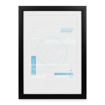 New Wave Music - Futuristic Globe Digital Art - Framed poster (27 × 37 cm) - black - Front