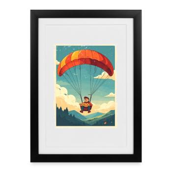Abenteuerliche Pizza-Flugreise Illustration - Gerahmtes Poster (27 × 37 cm) - Schwarz - Vorne