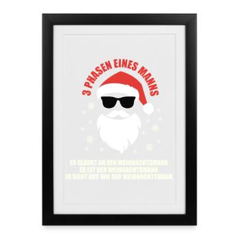 Père Noël élégant avec lunettes de soleil - Affiche encadrée (27 × 37 cm) - noir - Devant